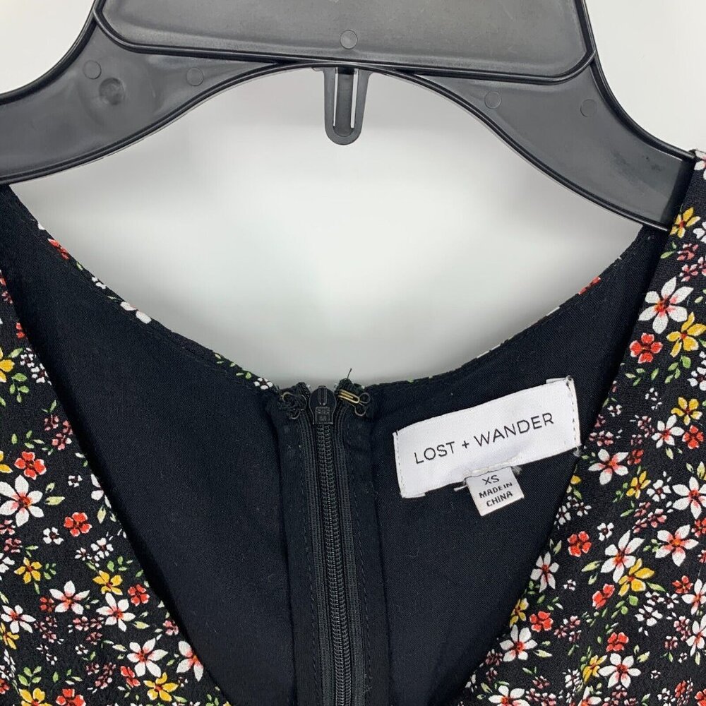 Lost + Wander Dress Maxi Black Floral Print V Neck Short Sleeve Boho - Picture 4 of 13